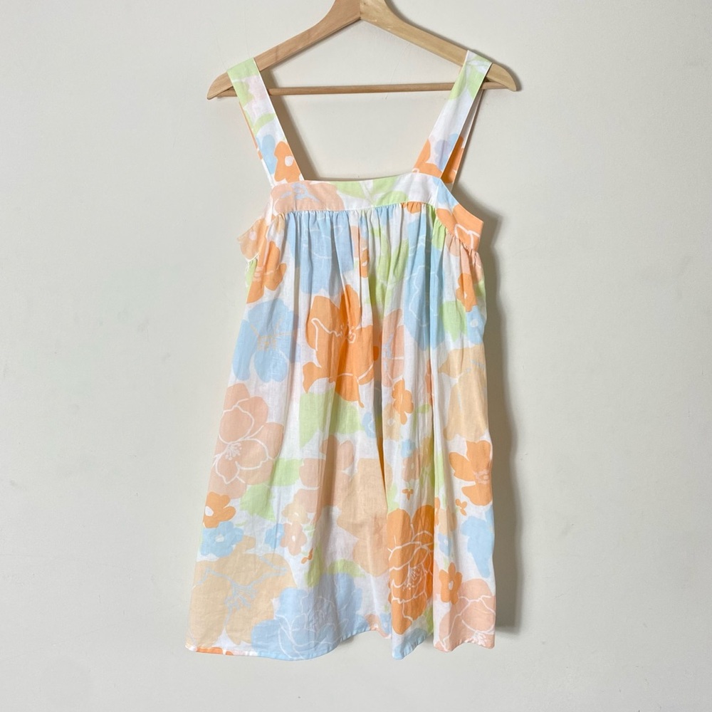 ASOS Pastel Floral Mini Dress Cotton Linen Blend Orange Green Blue Floral - 4